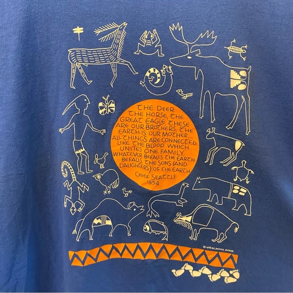 Vintage Rare Penny Jackim Chief Seattle Native American Single Stitch Shirt Blue - Picture 5 of 9